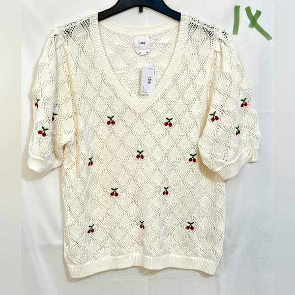 Women's Cream Sweater with Cherry Embroidery - Picture 1 of 2